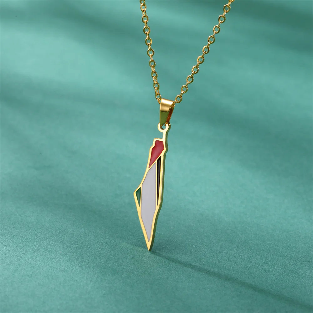 My Shape Palestine Map Flag Pendant Necklace for Women Men Stainless Steel Map Geography Necklace Choker Chain Jewelry Wholesale