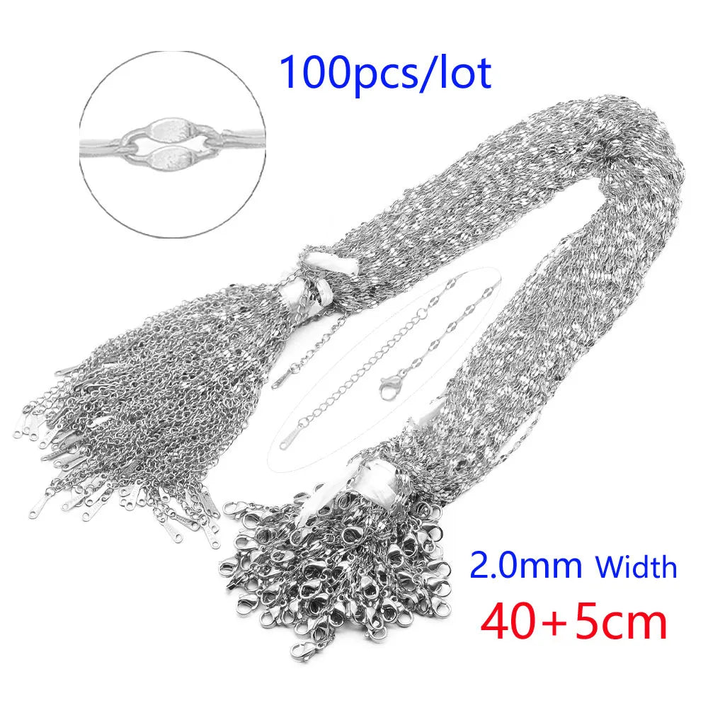 100pcs/Lot Bulk Wholesale 304 Stainless Steel Cable Link Rolo Chain Necklace Gold Color 45-50cm for DIY Jewelry Making Women