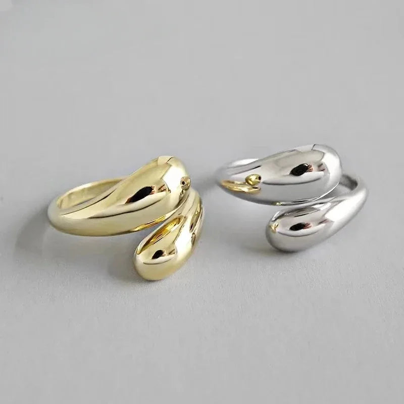 Stainless Steel Smooth Double Ball Beads Rings For Woman Open Gold Color Geometric Wedding Couple Rings Aesthetic Jewelry Gift