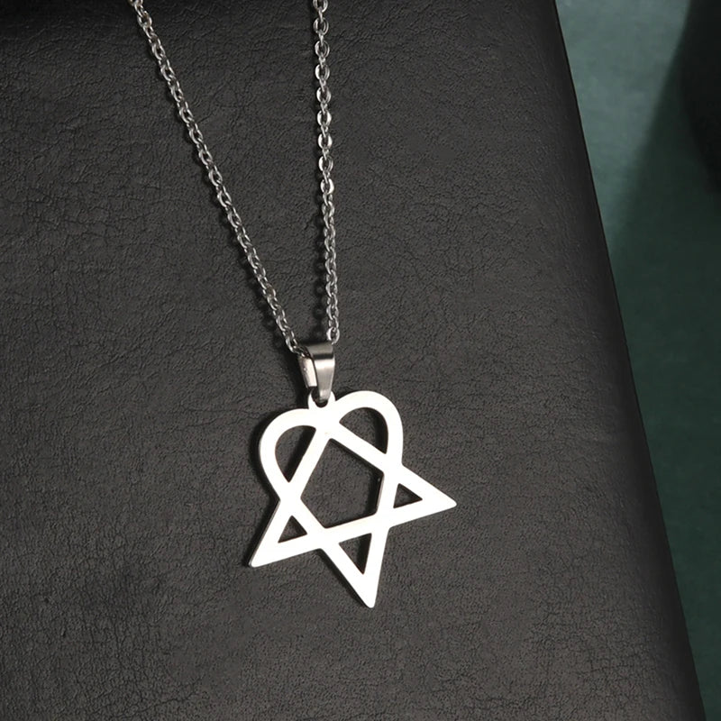 Classic Simple Personality Heartagram Star Heart Stainless Steel Pendant Necklace Men's Women's Fashion Star Of David Necklace