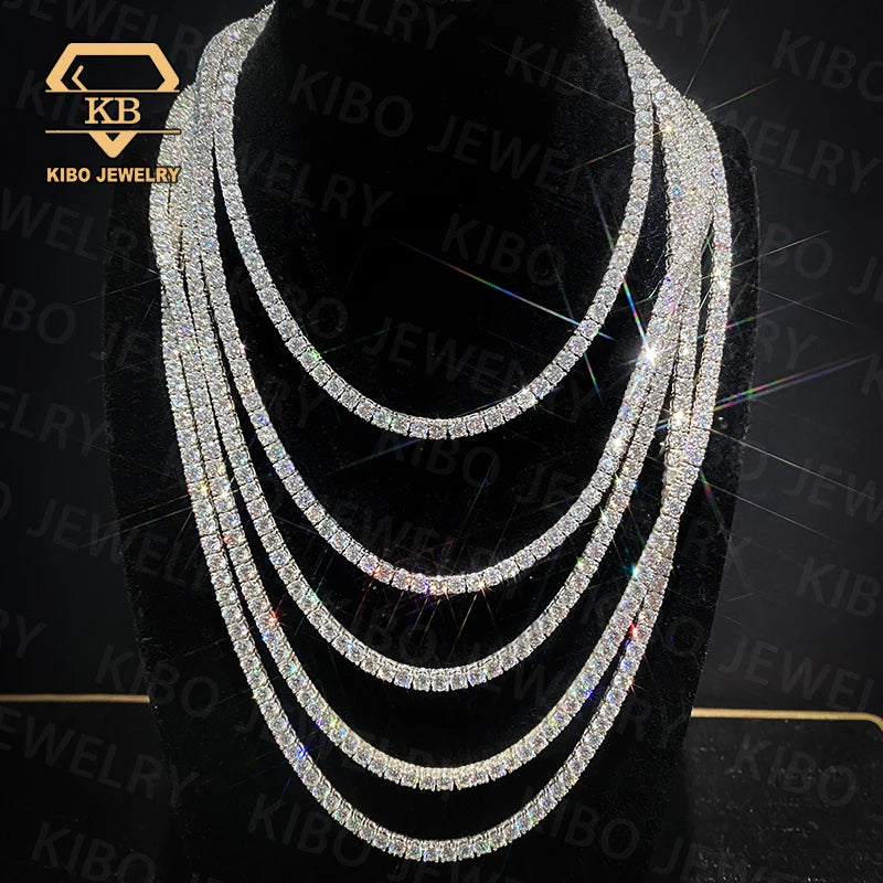 KIbo Hiphop Jewelry D VVS1 Width 2-6.5mm 925 Sterling Silver with GRA Fine Necklace for Women Moissanite Tennis Necklace