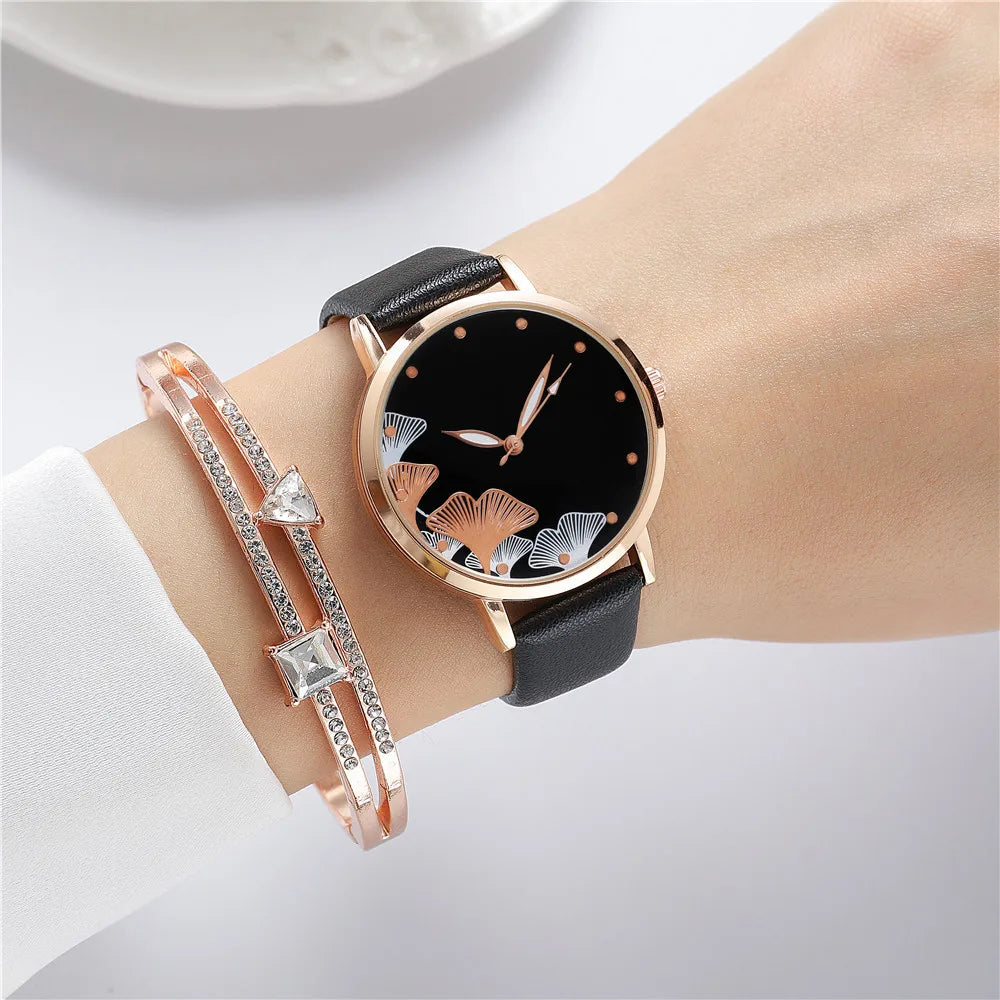 Simple Women Fashion Ink Painting Black And White Design Ladies' Quartz Watch Casual Leather Strap Female Bracelet Gift Clock