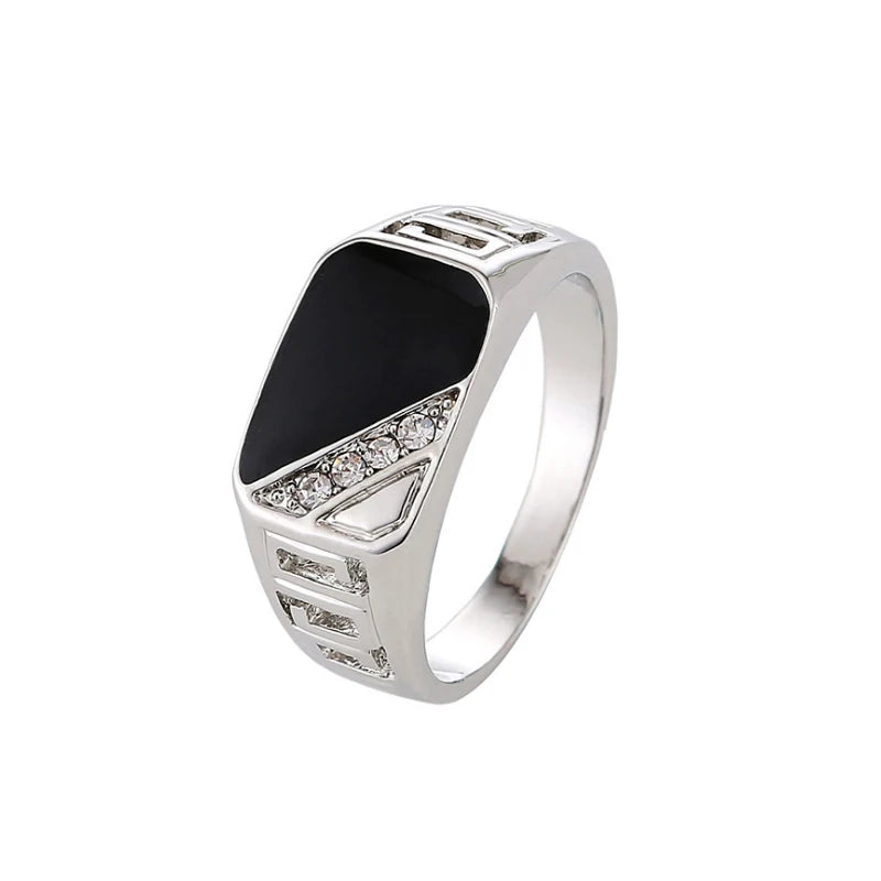 Rings Classic Size 7-12 Good Quality Men Rhineston Jewelry Gold/Silver-Color Black Enamel Male Finger Titanium Stainless Ring