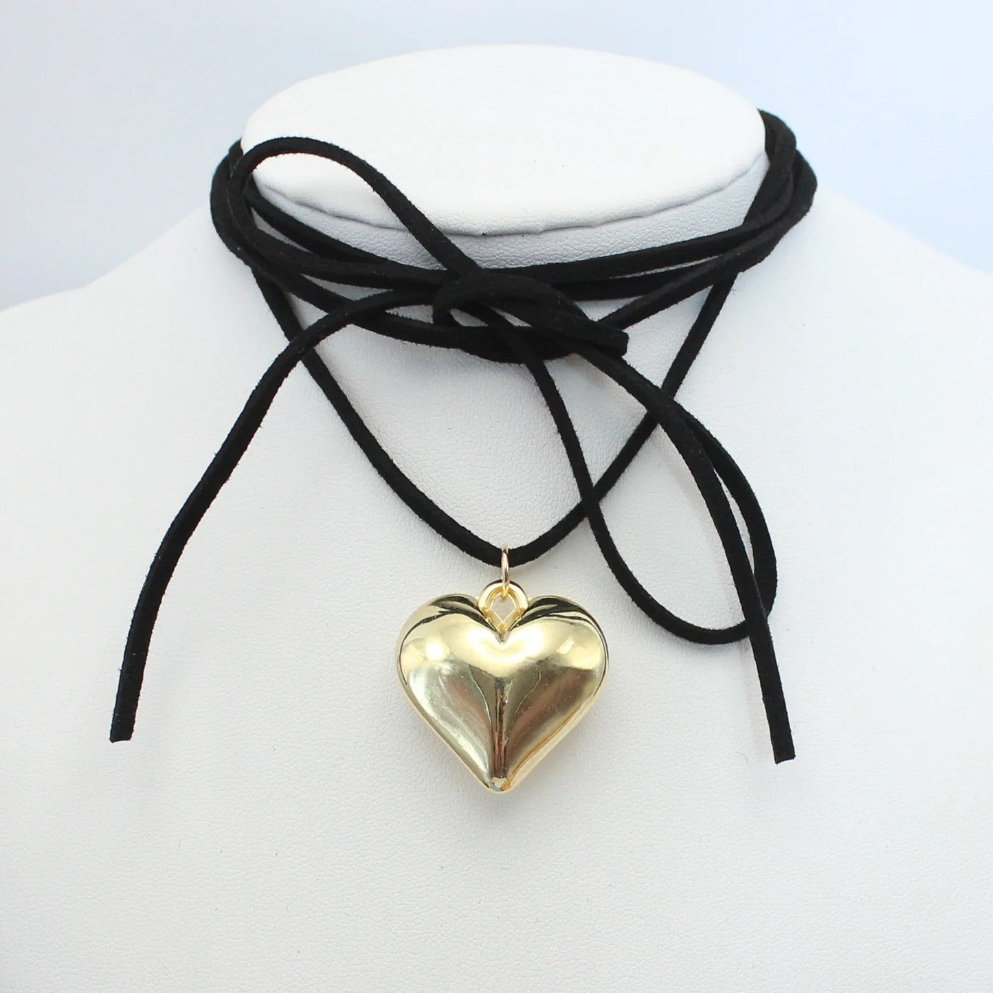 Goth Black Velvet 30mm Big Heart Pendant Choker Necklace Women Diy Weave Knotted Bowknot Adjustable Chain Jewelry