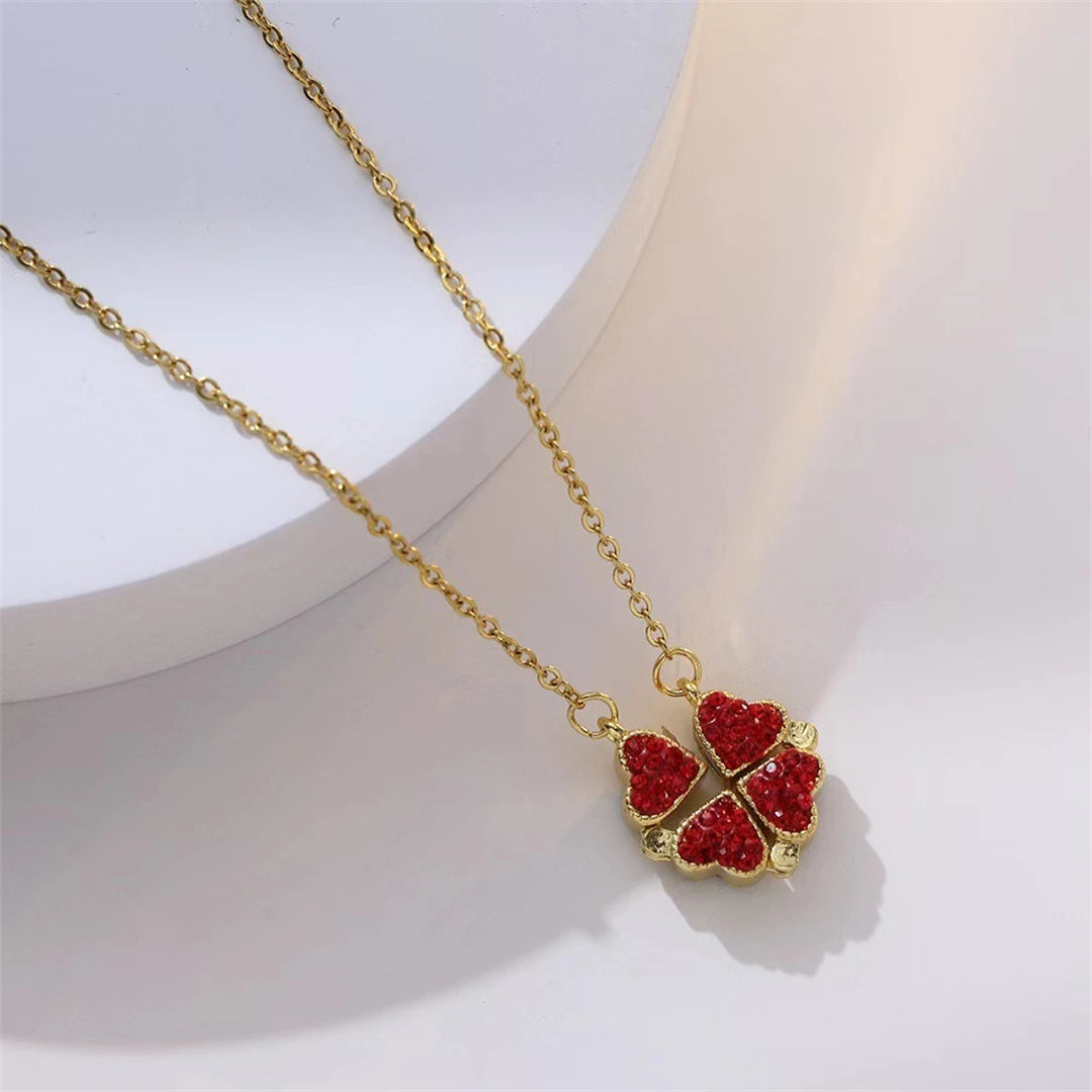 Fashion Retro Lucky Four Leaf Clover Women Necklace Gothic Love Heart Pendant Choke Chain Necklace Stainless Steel Jewelry Gift