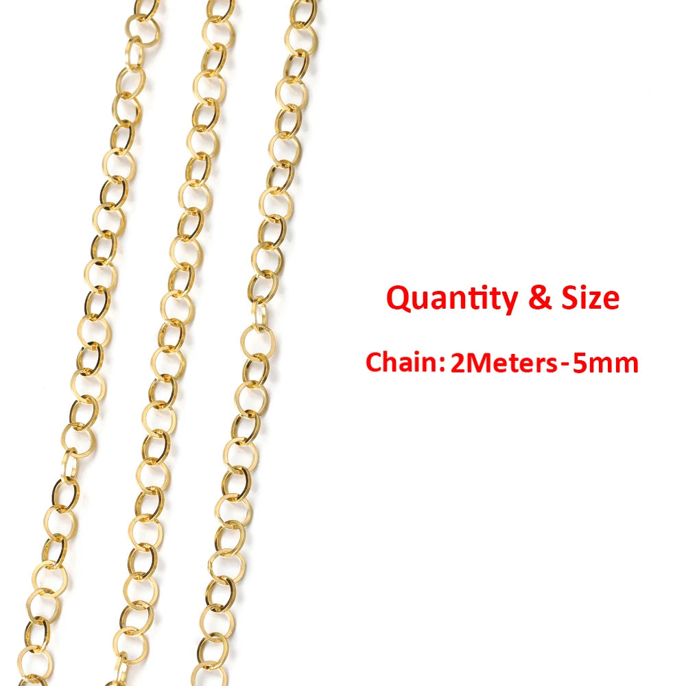 2Meters/1Meter Stainless Steel Chain High Quality Gold Color Chains for Bracelet Necklace Jewelry Making DIY Findings Wholesale