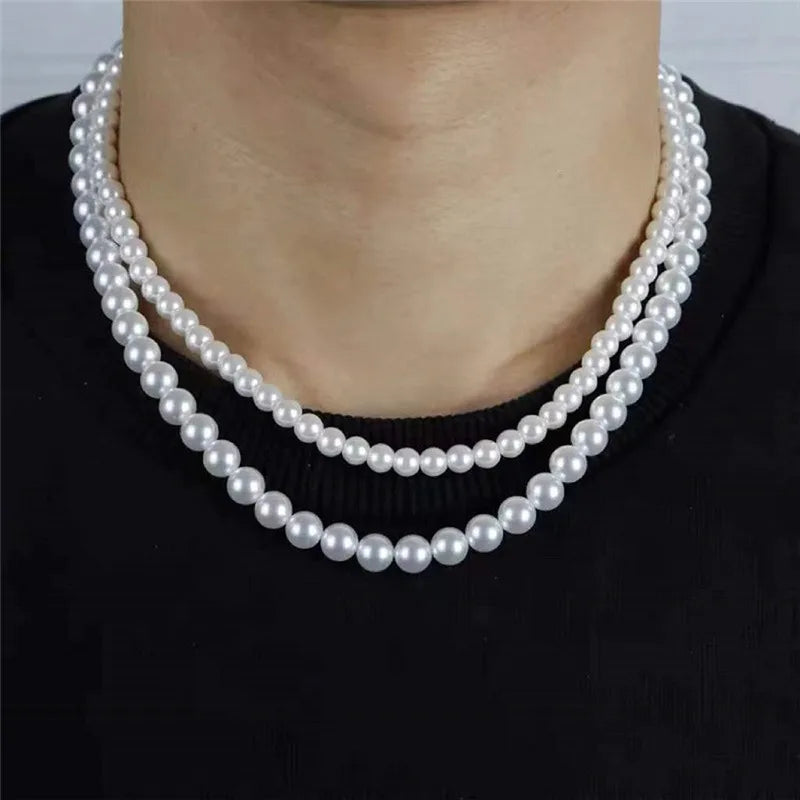 New Trendy Imitation Pearl Necklace Men Temperament Simple Handmade Strand Bead Necklace For Women Jewelry Gift Wholesale Jewelr