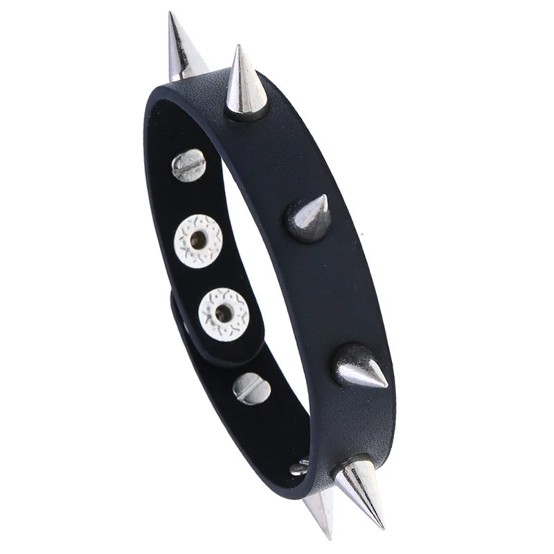 DIEZI Personality Hip Hop Men Spiked Rock Bracelet Bangle Women Vintage Punk Cosplay Black PU Leather Wrap Bracelet New Jewelry