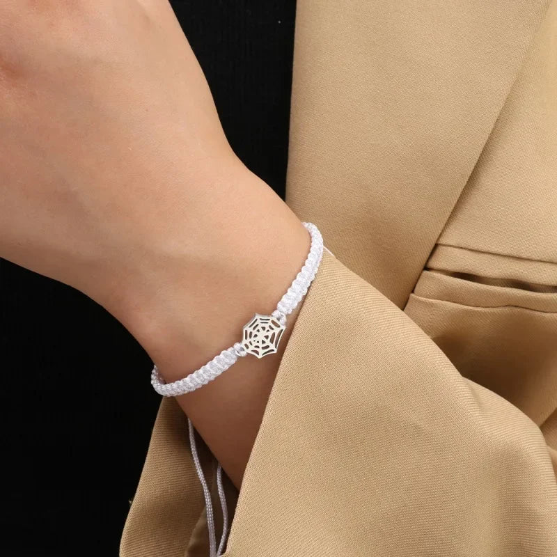 2Pcs/Set Handmade Braided Bracelets Couple Romantic Spider Web Adjustable Rope Bracelets Women Men Halloween Party Jewelry Gifts