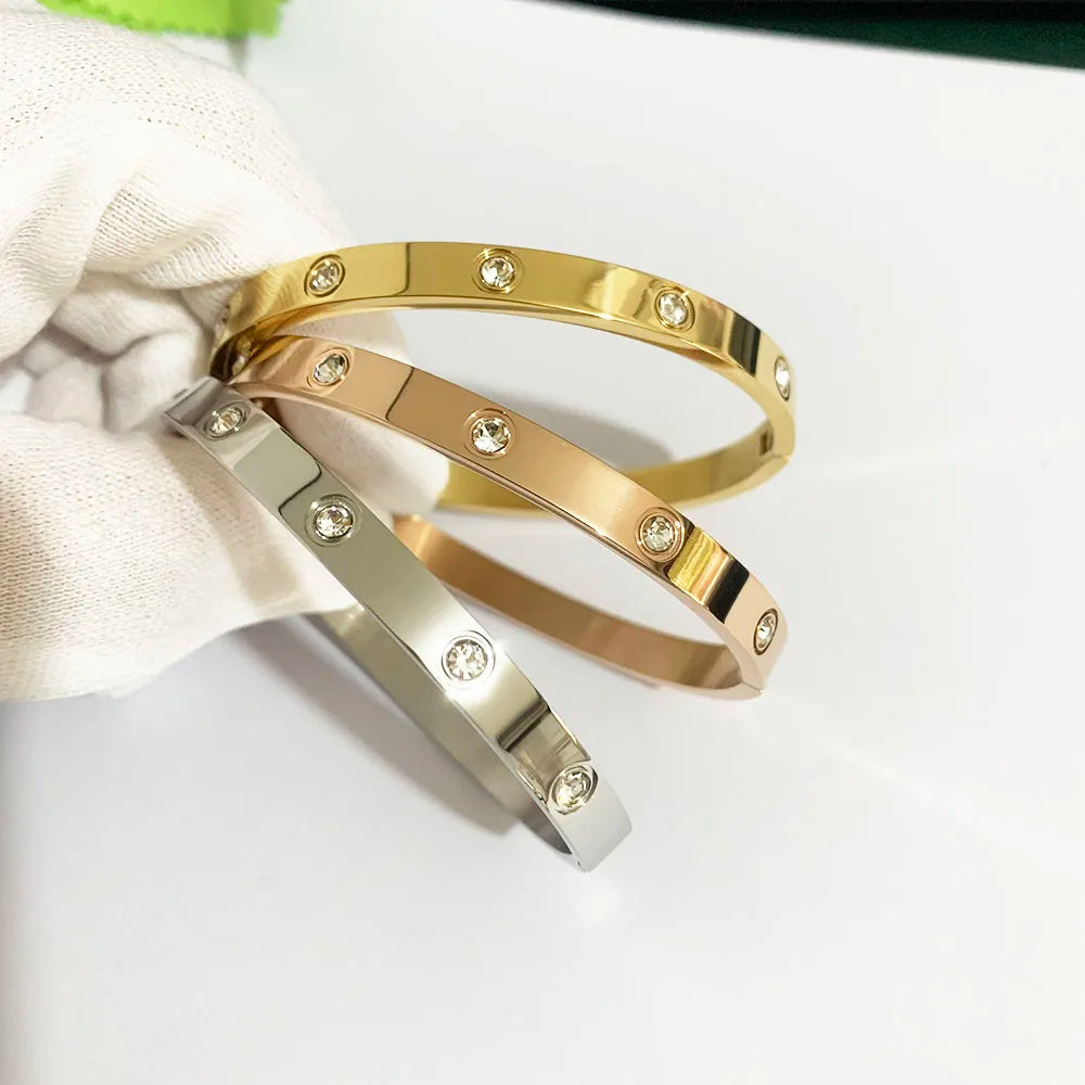 2023 New Design Gold Color Zircon And Cross Nut Nail Bracelet Gold & Bangle For Woman Stainless Steel Screw Brand Jewelry