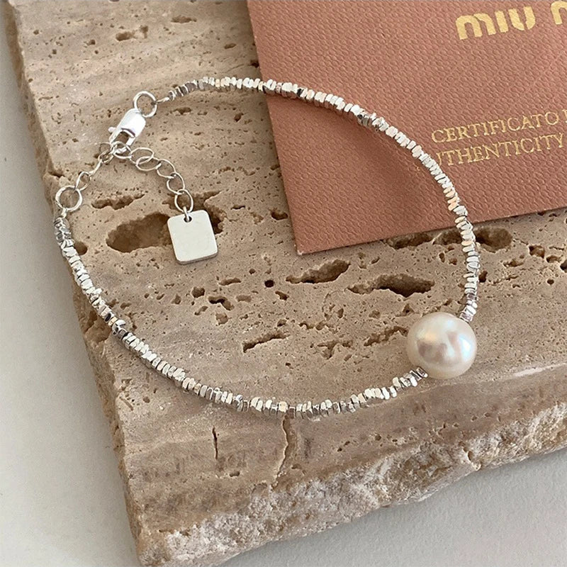 VENTFILLE 925 Sterling Silver Pearls Bamboo Knots Bracelet for Women Girl Simple Korean Jewelry Birthday Gift Dropshipping