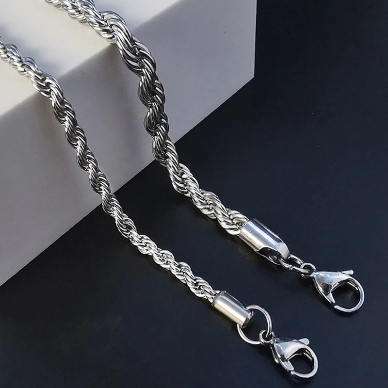 Stainless Steel Rope Chain Necklace For Men Women Braided Rope Chain Choker Necklace Gold Color Neck Metal Fashion Jewelry Gift