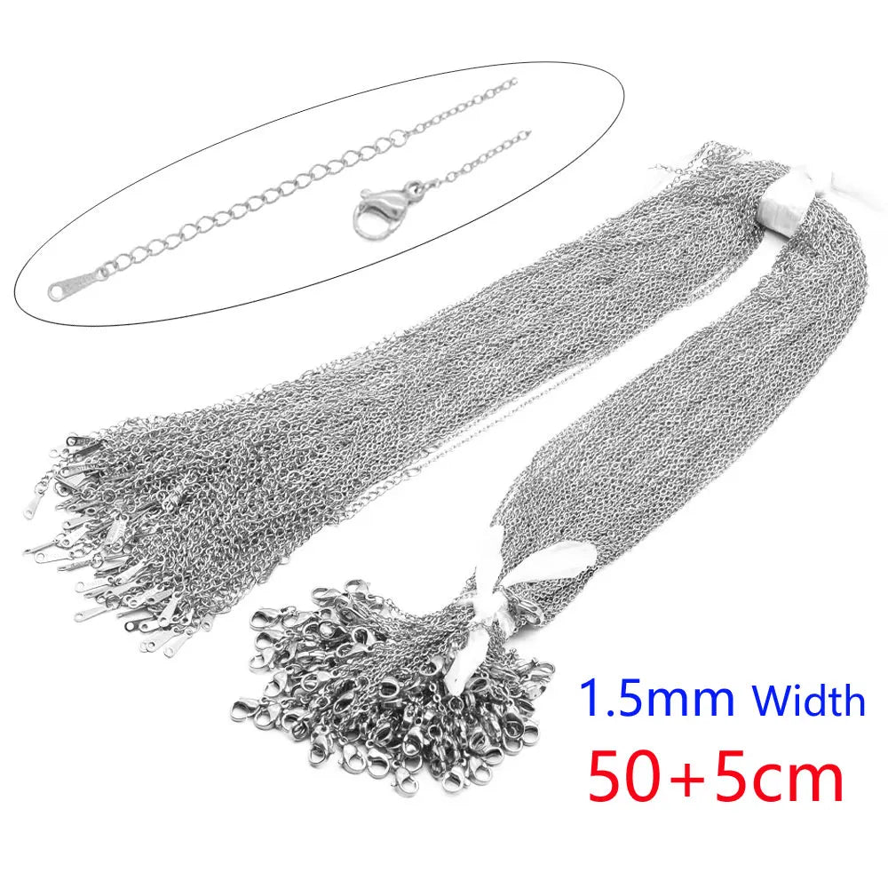 100pcs/Lot Bulk Wholesale 304 Stainless Steel Cable Link Rolo Chain Necklace Gold Color 45-50cm for DIY Jewelry Making Women