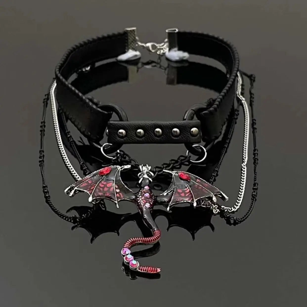 2024 New Gothic Punk Flying Dragon PU Leather Choker Necklace Female Tassel Collar Choker Necklace For Women Party Punk Jewelry