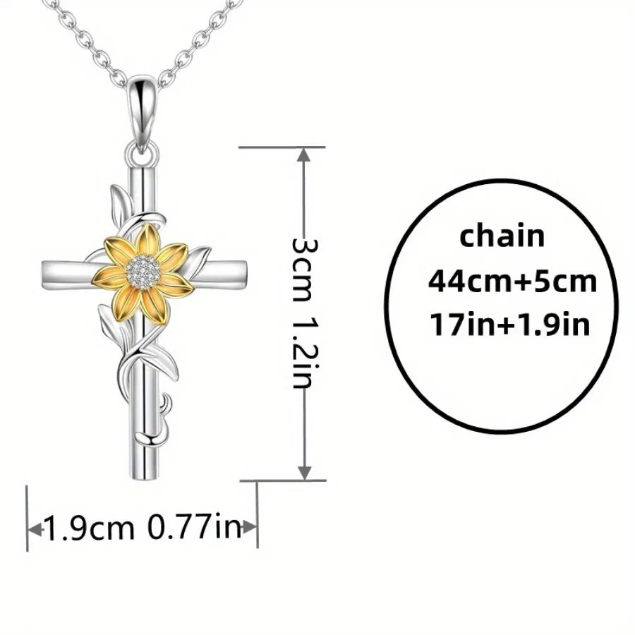 1pc Trendy Creative Sunflower Cross Pendant Necklace, Sunflower Necklace Jewelry,Birthday Party Anniversary Gift Best-selling