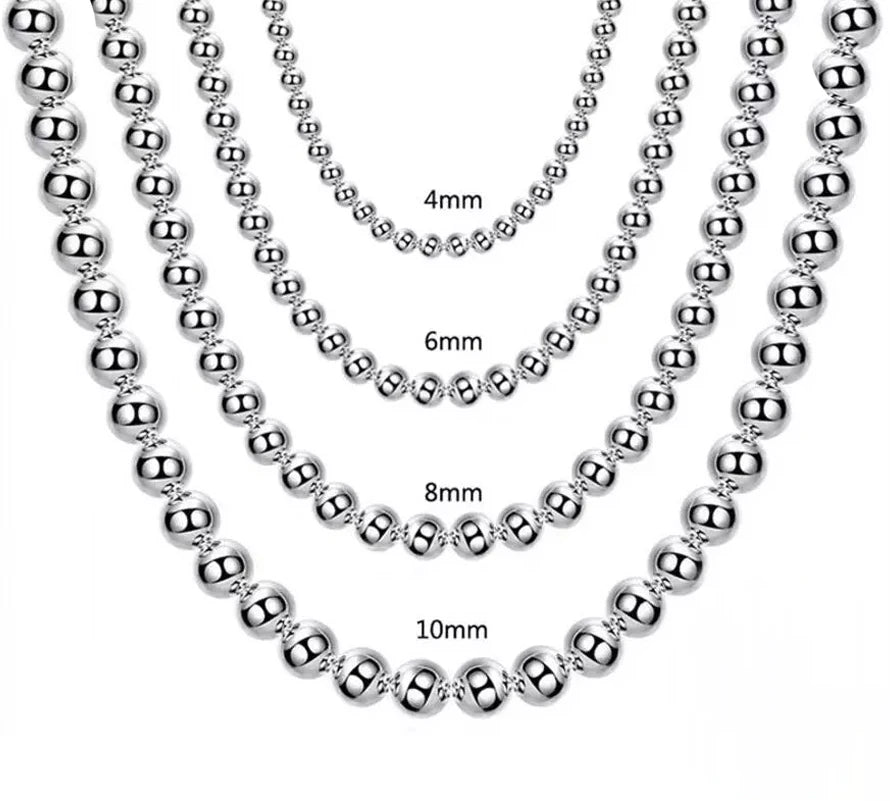 Andara 925 Sterling Silver 4MM/6MM/8MM/10MM Smooth Beads Ball Chain Necklace For Women Men Fashion Jewelry