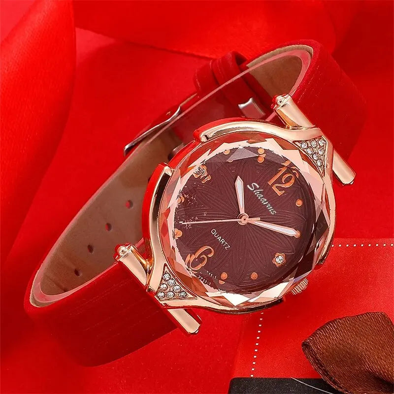 New 5pcs Set Watches Women Leather Band Ladies Watch Simple Casual Womens Analog WristWatch Bracelet Gift Montre Femme