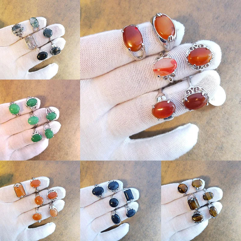 1pc Wholesale Mix Random Color Style Nature Stone Alloy Rings Fashion Jewelry Women Charm Party Wedding Engagement Ring Quality