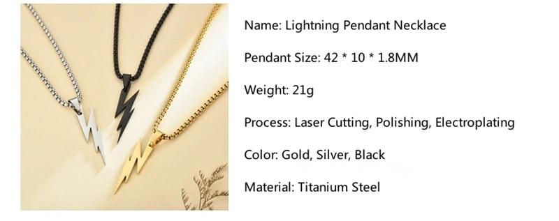 Fashion Stainless Steel Men's and Women's Lightning Necklace Hip Hop Party Motorcycle Accessories Pendant Necklace Jewelry