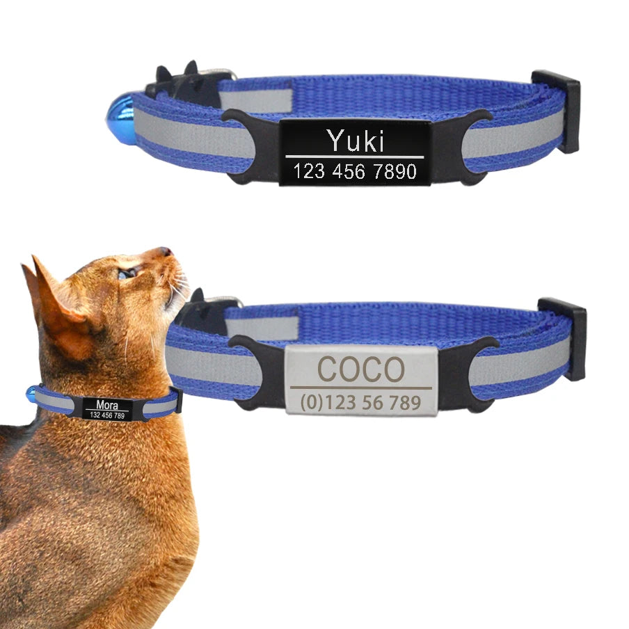 Reflective Cat Safety Buckle Collar Adjustable Custom Personalized ID Free Engraving Nylon Puppy Kittens Necklace