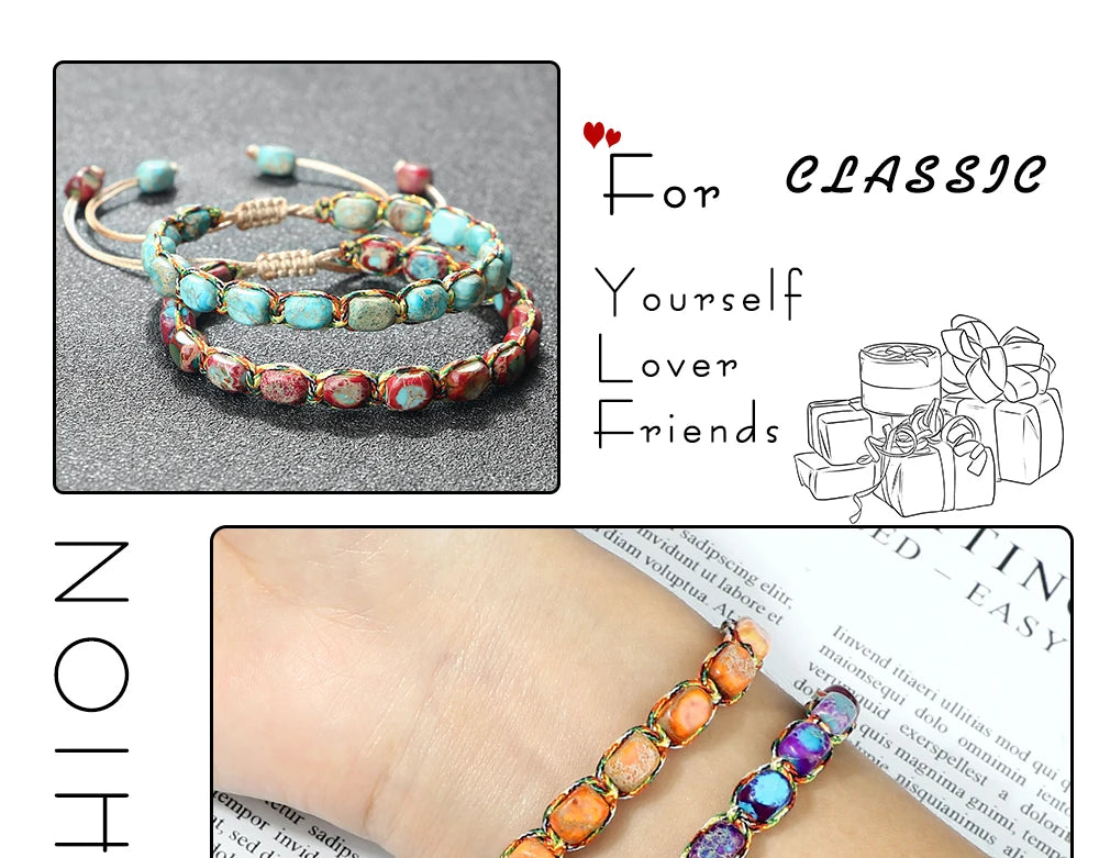 Bohemian Imperial Stone Beaded Bracelet Handmade  Braided String Bangles Friendship Jewelry Gift Vintage Design Strand Bracelets