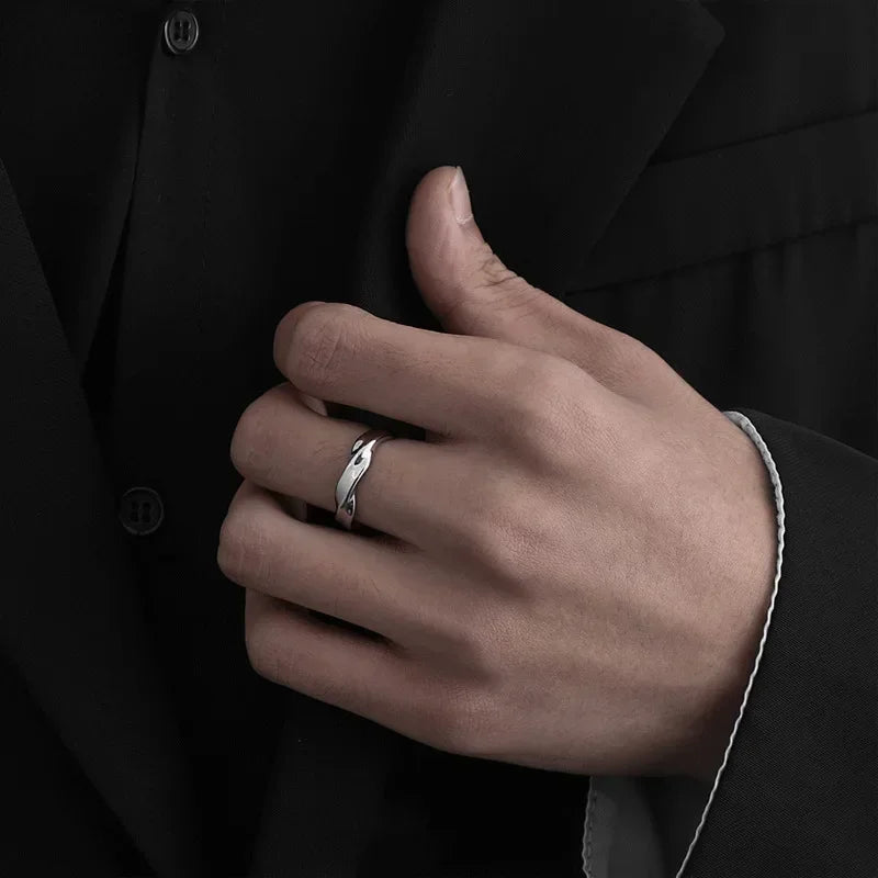 Statement Mobius Rings for Men Silver Color Solid Metal Finger Rings for Male Women Open Ring Couple Engagement Jewelry Gift