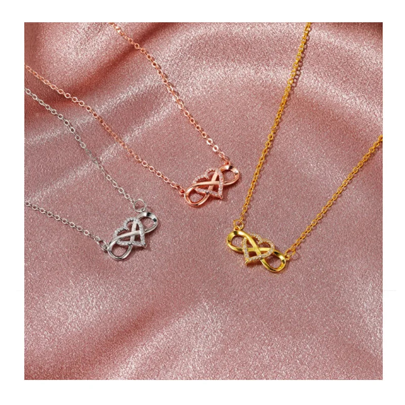 Romantic Fashion Silver Gold Color Infinity Forever Love Necklace CZ Lucky Heart Pendant Necklace for Women Gift Jewelry