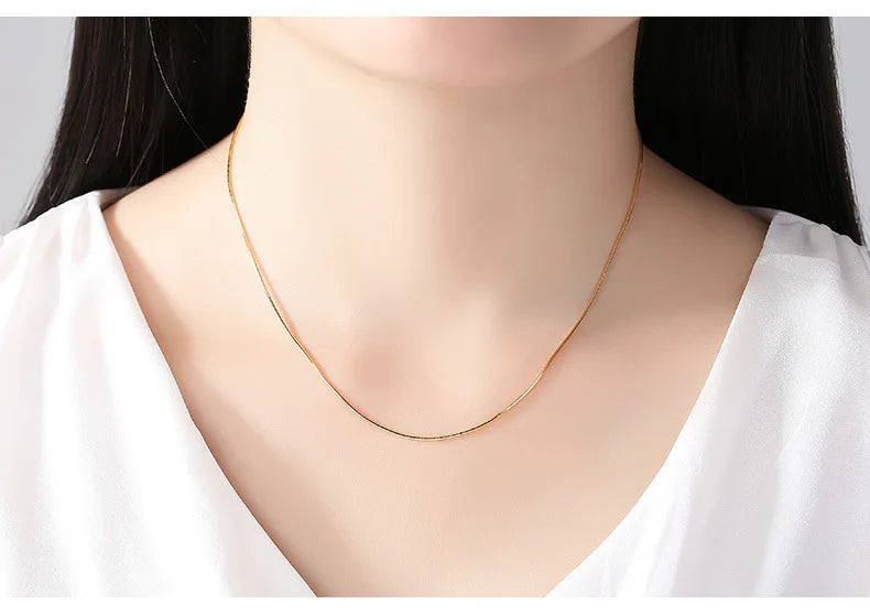 14k Orginal Gold Color Necklace Chain for Women Box Chain Snake Bone/starry/Cross Chain 18 Inches Necklace Fine Jewelry Gifts