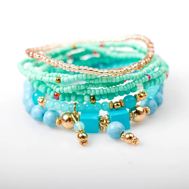 Bohemian Handmade Beads Bracelet Set for Women Summer Colorful Beaded Chain Bangle Girls Boho Fashion Jewelry Accessories