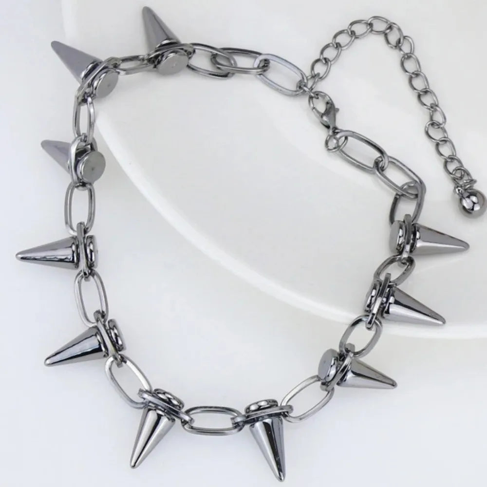 Punk Spike Chokers Necklaces Women Goth Rivet Collar Choker Necklace Men Metal Spike Link Chain Unisex Rock Night Club Jewelry