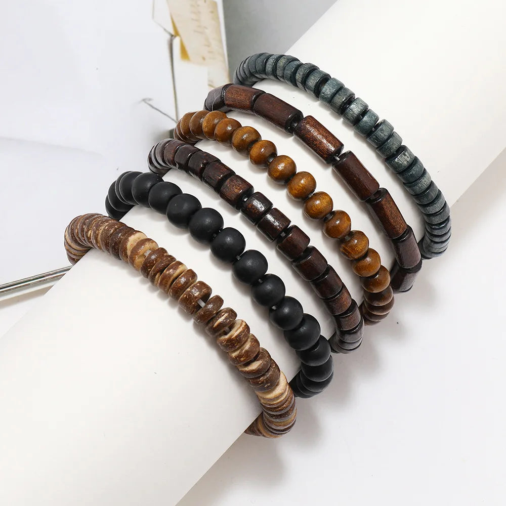 Wholesale Best-selling Multi-layer Buddha Bead Beaded Bracelets Men's Retro Style Multi-layer Elastic Thread Adjustable Wooden