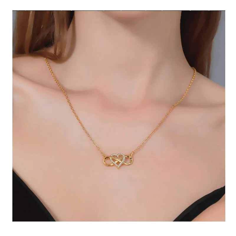 Romantic Fashion Silver Gold Color Infinity Forever Love Necklace CZ Lucky Heart Pendant Necklace for Women Gift Jewelry