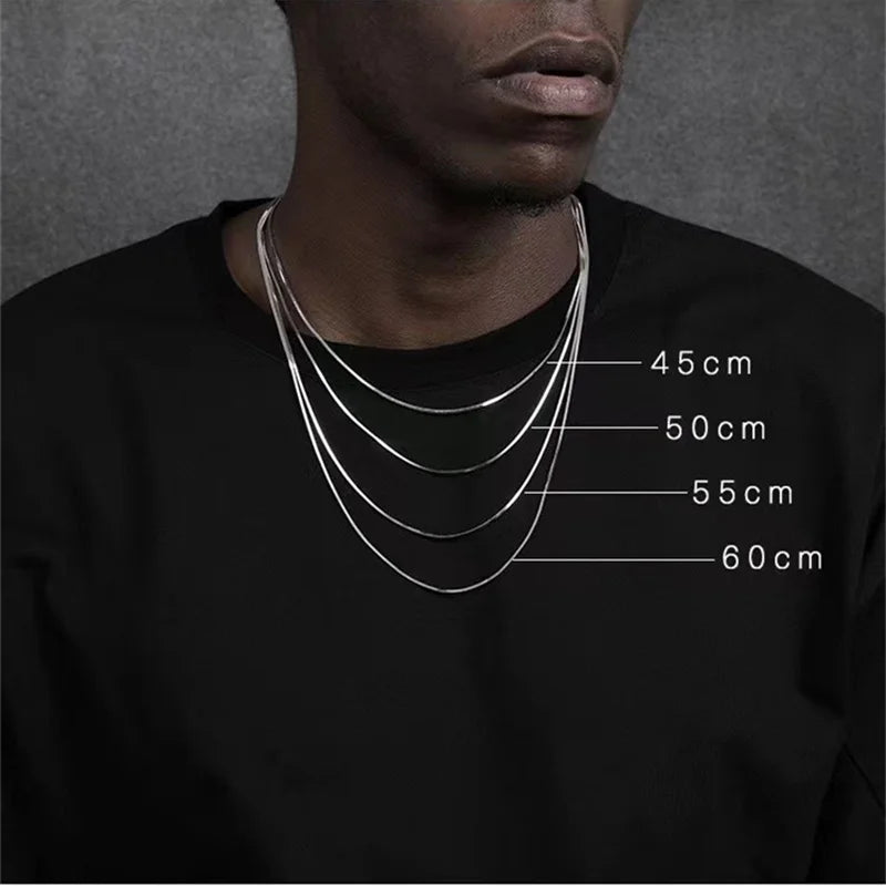 1.2mm Square Snake Chain Men Necklace Silver Color Stainless Steel Clavicle Chain Necklace For Women Hip Hop Jewelry Accessories