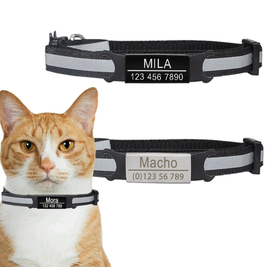 Reflective Cat Safety Buckle Collar Adjustable Custom Personalized ID Free Engraving Nylon Puppy Kittens Necklace