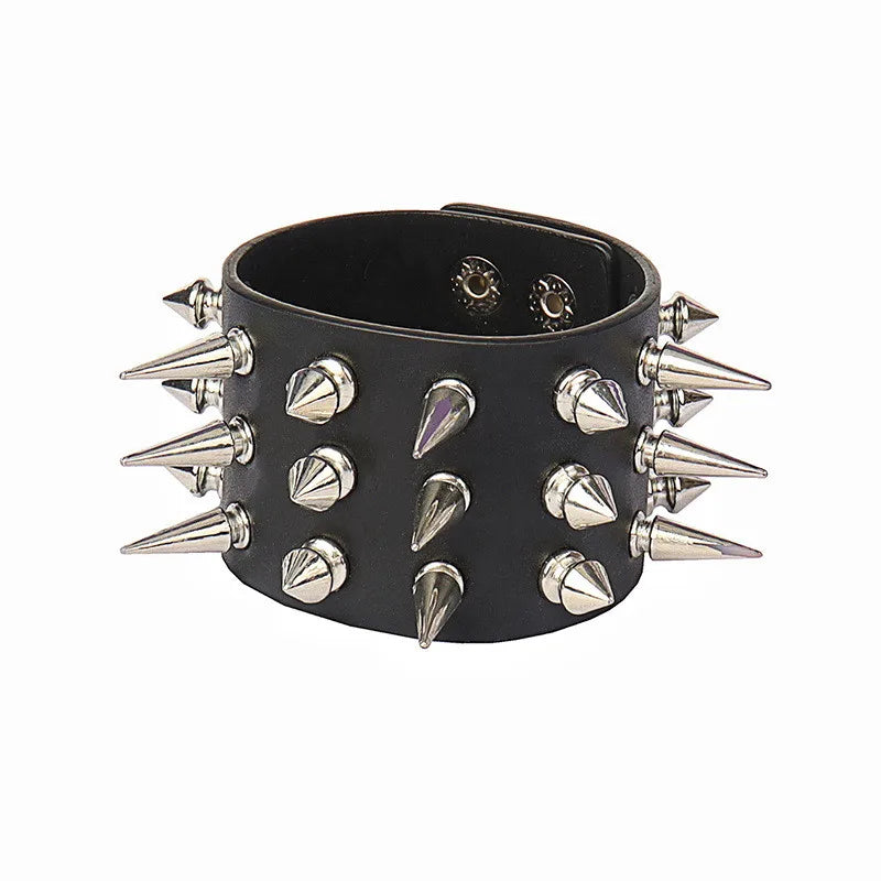 2022 New PU Leather Bracelet Punk Bracelet Adjustable Skull Goth Cuff Bracelet Gothic Rivet Buckle Wristband for Men Women