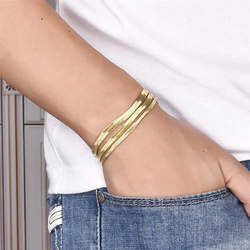 3/4/5MM Stainless Steel Snake Chain Bracelet For Women Men Classic Gold Color Charm Bracelets Jewellery Wholesale Dropshipping