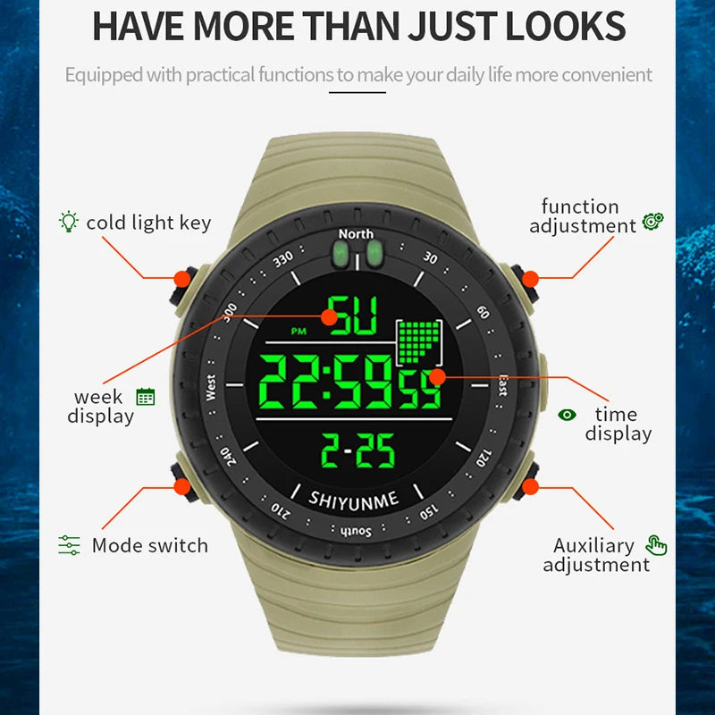 SHIYUNME Men's Sports Watch 50M Waterproof Military Display Clock Man Watches Modern Digital Reloj Hombre Luxury Fashion