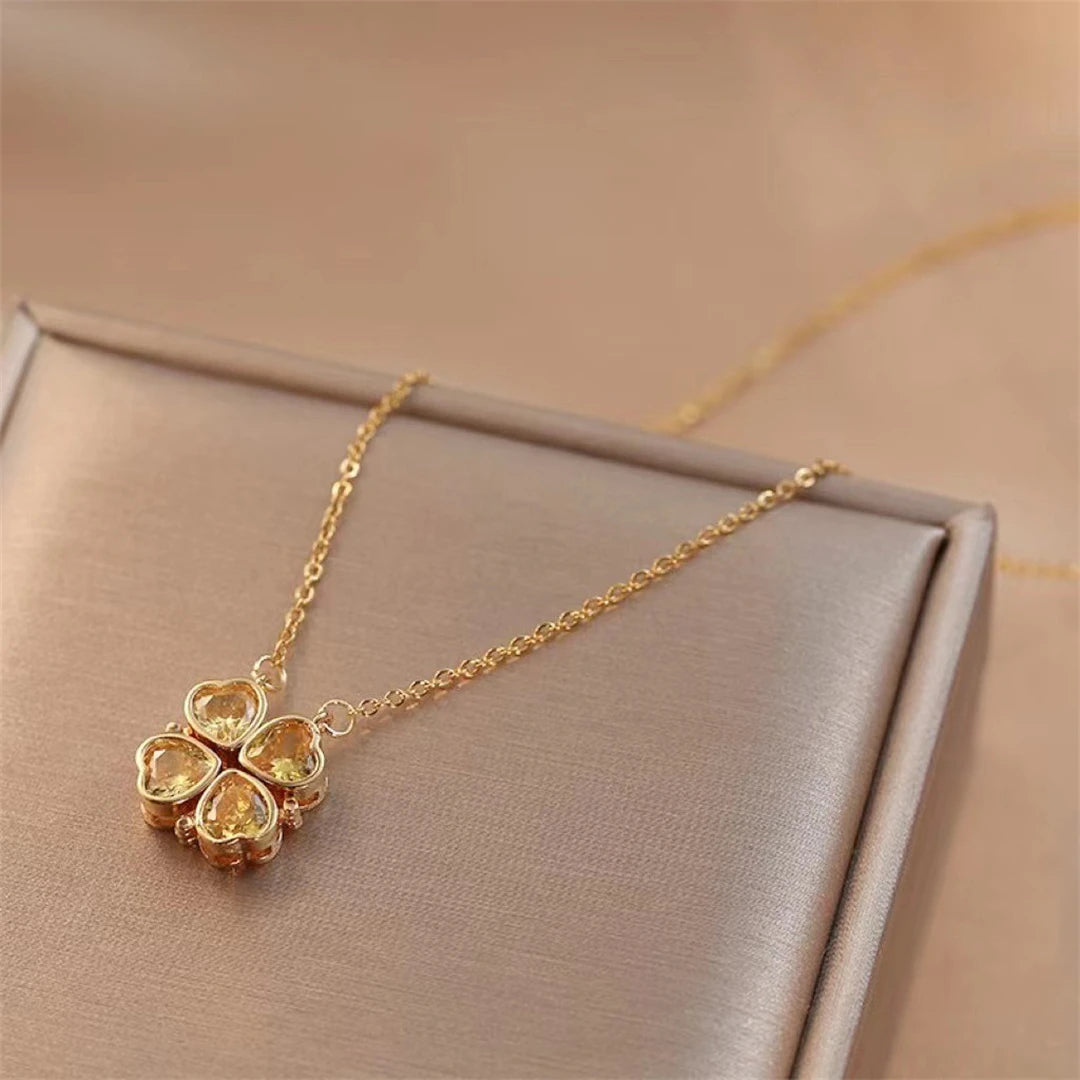 Fashion Retro Lucky Four Leaf Clover Women Necklace Gothic Love Heart Pendant Choke Chain Necklace Stainless Steel Jewelry Gift