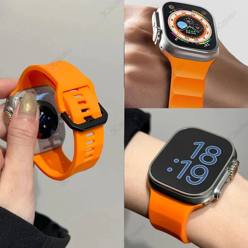 Silicone Case+Strap for Apple Watch Series 9 45mm 41mm 8 7 for Iwatch Ultra 2 Series 6 5 4 SE Protective Cover Bracelet TPU Case