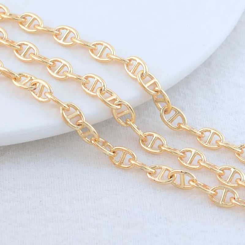 14K Gold Color Plated Brass Round Star Link Chains Necklace Chains High Quality Jewelry Accessories