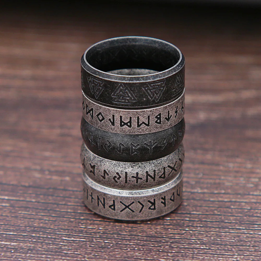 Fashion Retro Viking Rune Ring for Men Women 316L Stainless Steel Odin Letter Rings Couple Simple Amulet Jewelry Gifts Wholesale