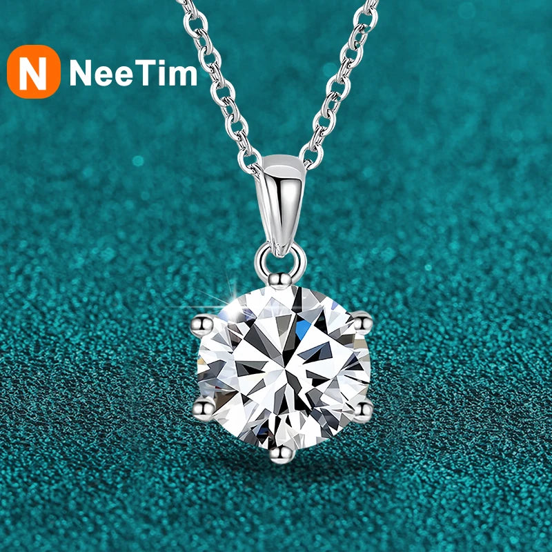 NeeTim 4ct 10mm Moissanite Necklace For Women 925 Sterling Silver Lab Diamond with Gold Plated Pendant Wedding Party Jewelry