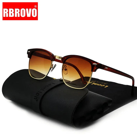 RBROVO Semi-Rimless Retro Sunglasses Men 2023 Luxury Brand Glasses for Women/Men Classic Glasses Men Lunette Soleil Femme uv400