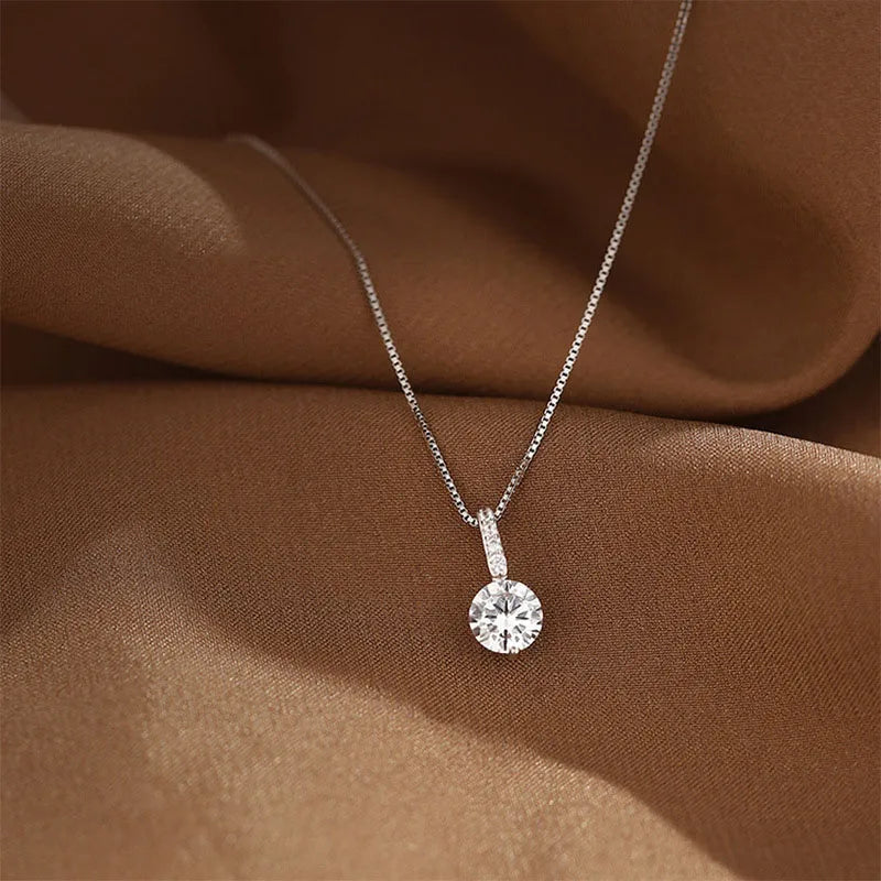 Silver Color Small Zircon Pendant Necklace Female New Simple Clavicle Chain Girl Women Party Gift