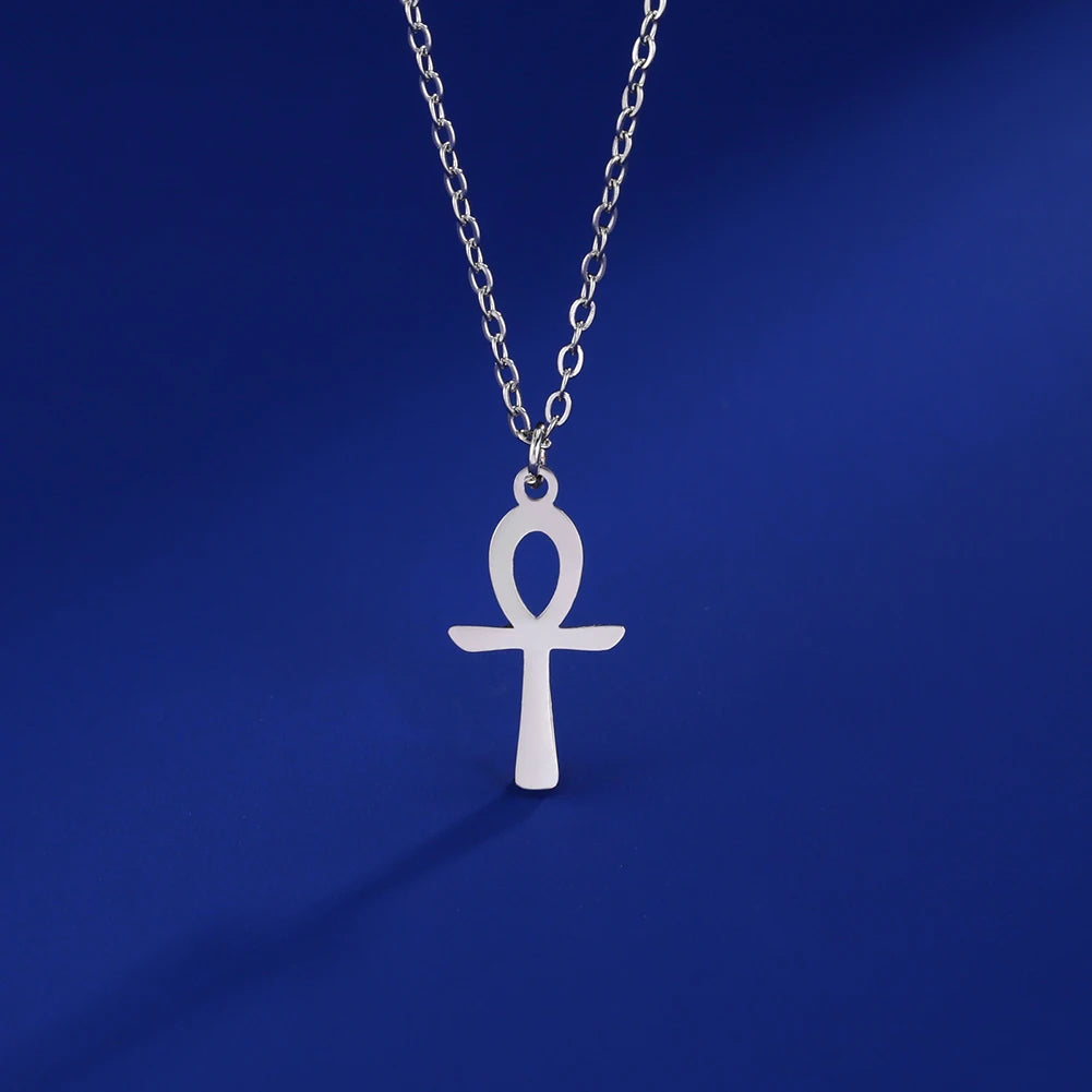 Lucktune Ankh Cross Egyptian Amulet Necklace Stainless Steel Key of Life Symbol Crucifix Pendant Necklace Women Religion Jewelry