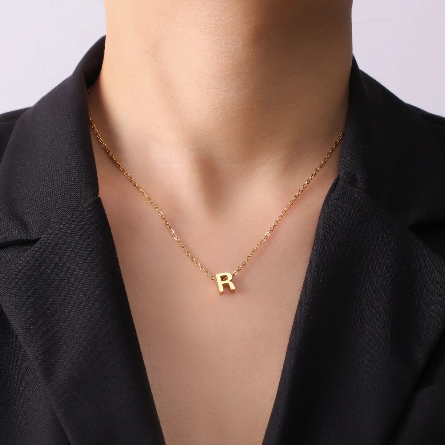 Unift Family Initial Name Necklaces Letter Alphabet M Pendant Stainless Steel Women Neck Chain Choker Trendy Minimalist Jewelry