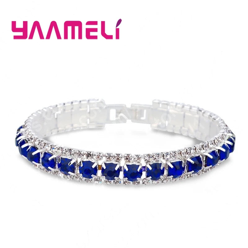 Top Sale 925 Sterling Silver Color Bracelets Full AAA Zircon Austrian Crystal Femme Women Link Chain Jewelry Bangles 14 Colors