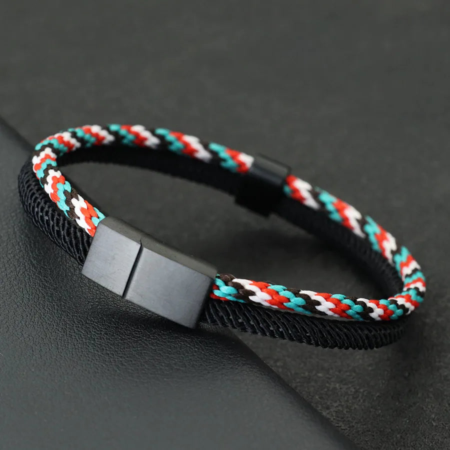 2024 Fashion Mens Bracelet Bangle Black Stainless Steel Detachable Magnet Buckle Bohemia Bicolor Rope Braslet Nautical Braclet