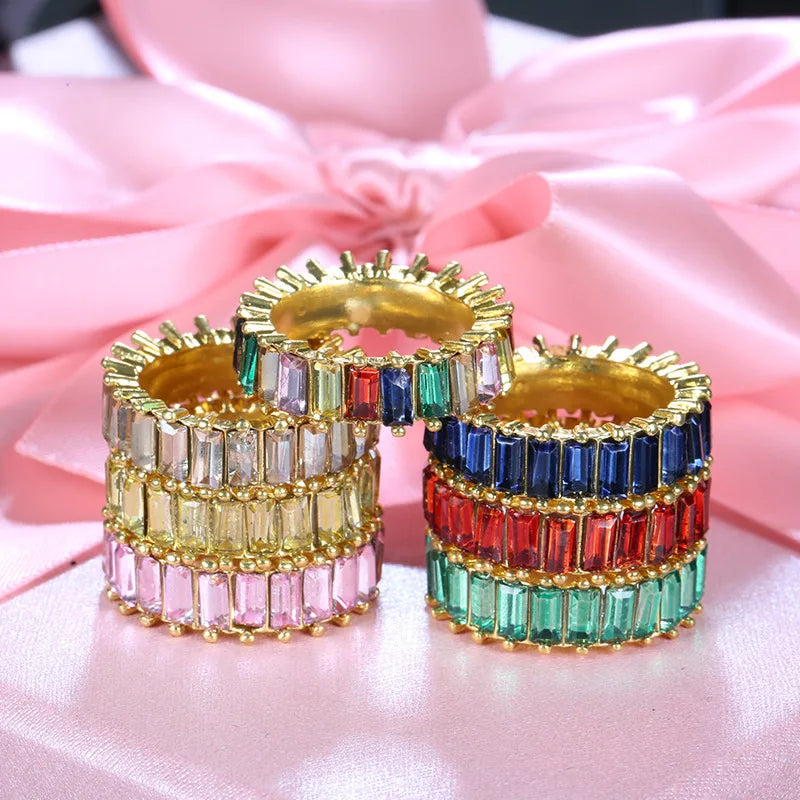 European and American Retro Hot-selling Export Rainbow Color Crystal Diamond Ring Aliexpress Amazon wish Cross-border Hot-sel...