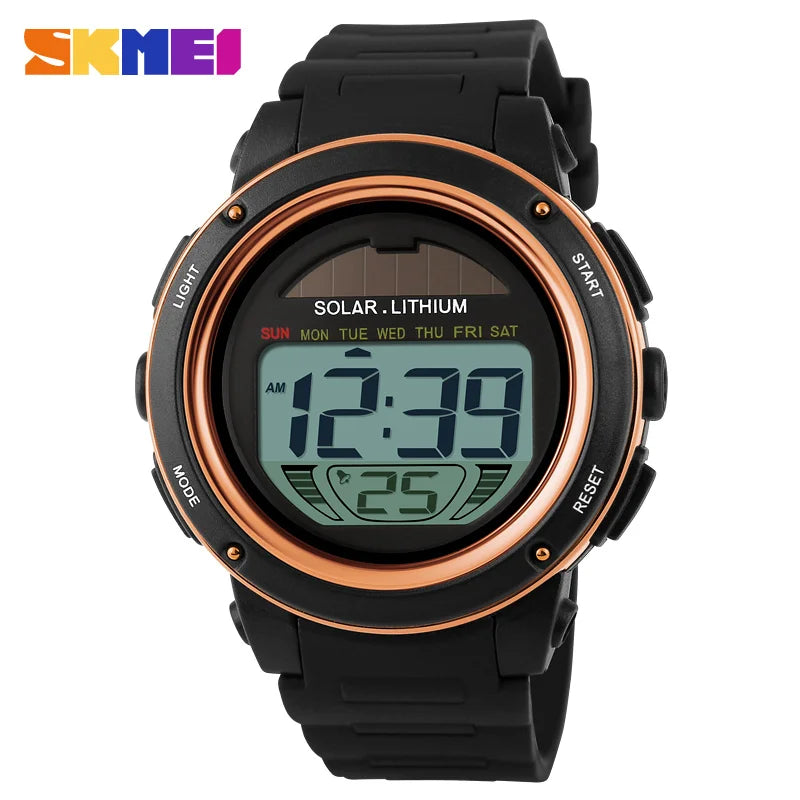 SKMEI 1096 Mens Chronograph Alarm 5Bar Waterproof Digital Watch reloj hombre Outdoor Sport Watch  Men Solar PU Strap watches